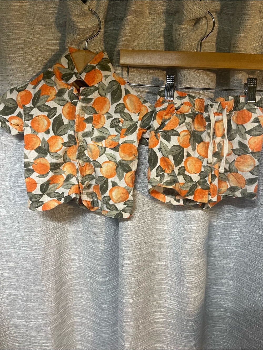 Old Navy Orange & Green Fruit Button-Down Shirt and Shorts Set